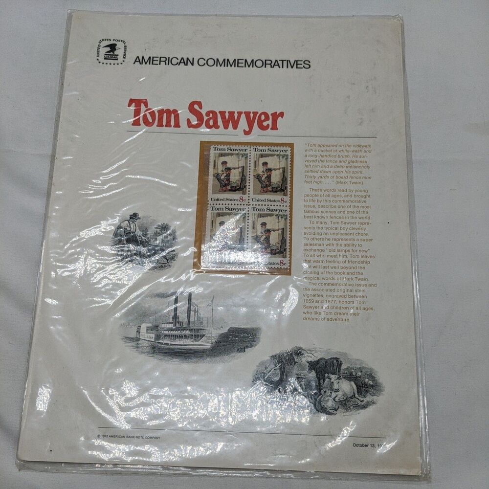 1972 American Commemoratives Tom Sawyer 8c Stamps 10/13/72